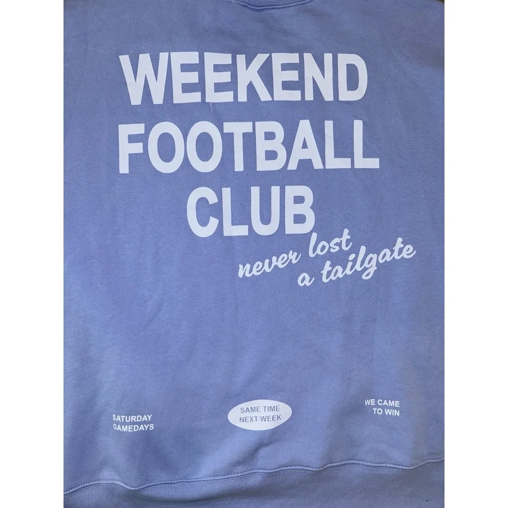 Womens Oversized Pullover Fleece Sweatshirt Football Club Light Blue Size XS - Picture 5 of 13